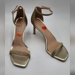 *Nwob Stuart Weitzman Nudistcurve Womens gold glitter ankle strap sandals 9.5M